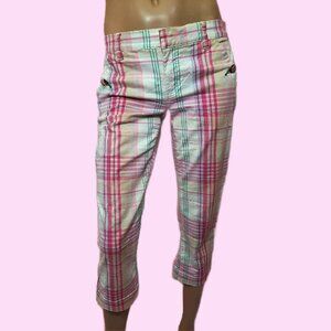 Y2K Tommy Jeans low rise Cropped Plaid Pants Size 3 Pastel Pink Yellow White